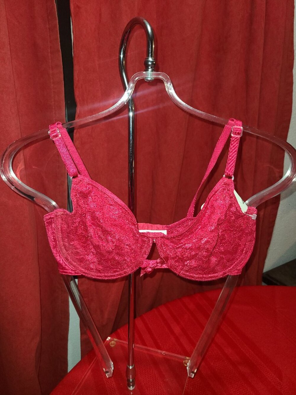 VTG NWT Playtex Now Underwire Bra 1990's size 34C 4354 Unlined Stretch Lace Red